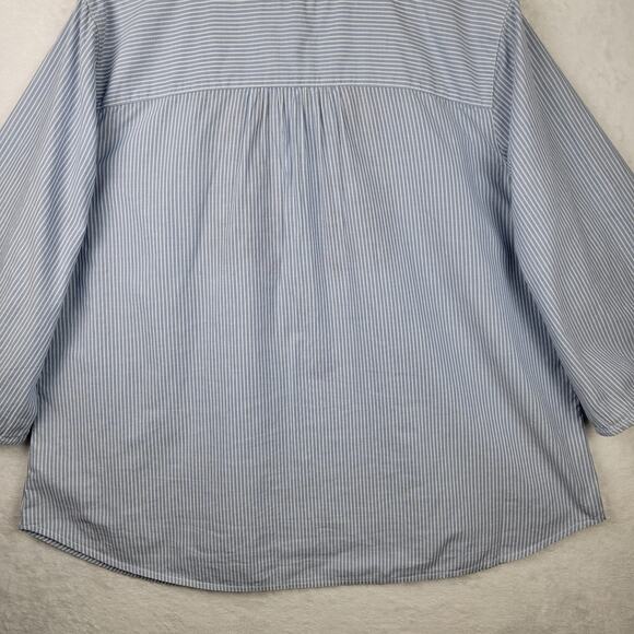 2X Tunic Boho Red Embroidery Pullover Top 3/4 Sleeve Blue White Stripe Casual - Picture 8 of 13